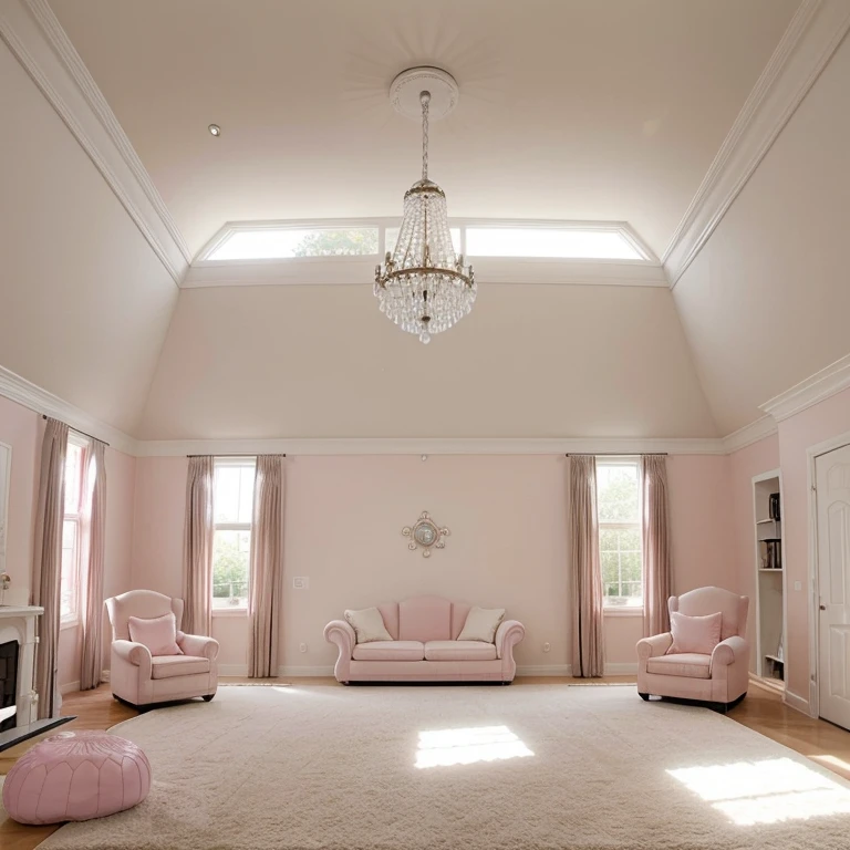 living room,Ball house,play house,9 tier chandelier,beautiful,white,pink,Spacious room