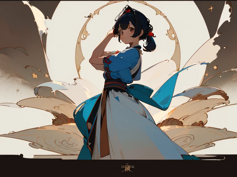 ((masterpiece)),(((Best quality))),(Character Design Sheet, same character, FRONT, Side, rug), illustration, 1 girl, hair color, Bang, hairstyle fax, eyes, Scene of Environmental Change, hairstyle fax, Zitai pose, Woman, Shangyi shirt, star, charturnbetalora, (single rugground, white rugground: 1.3), --6 different poses, only