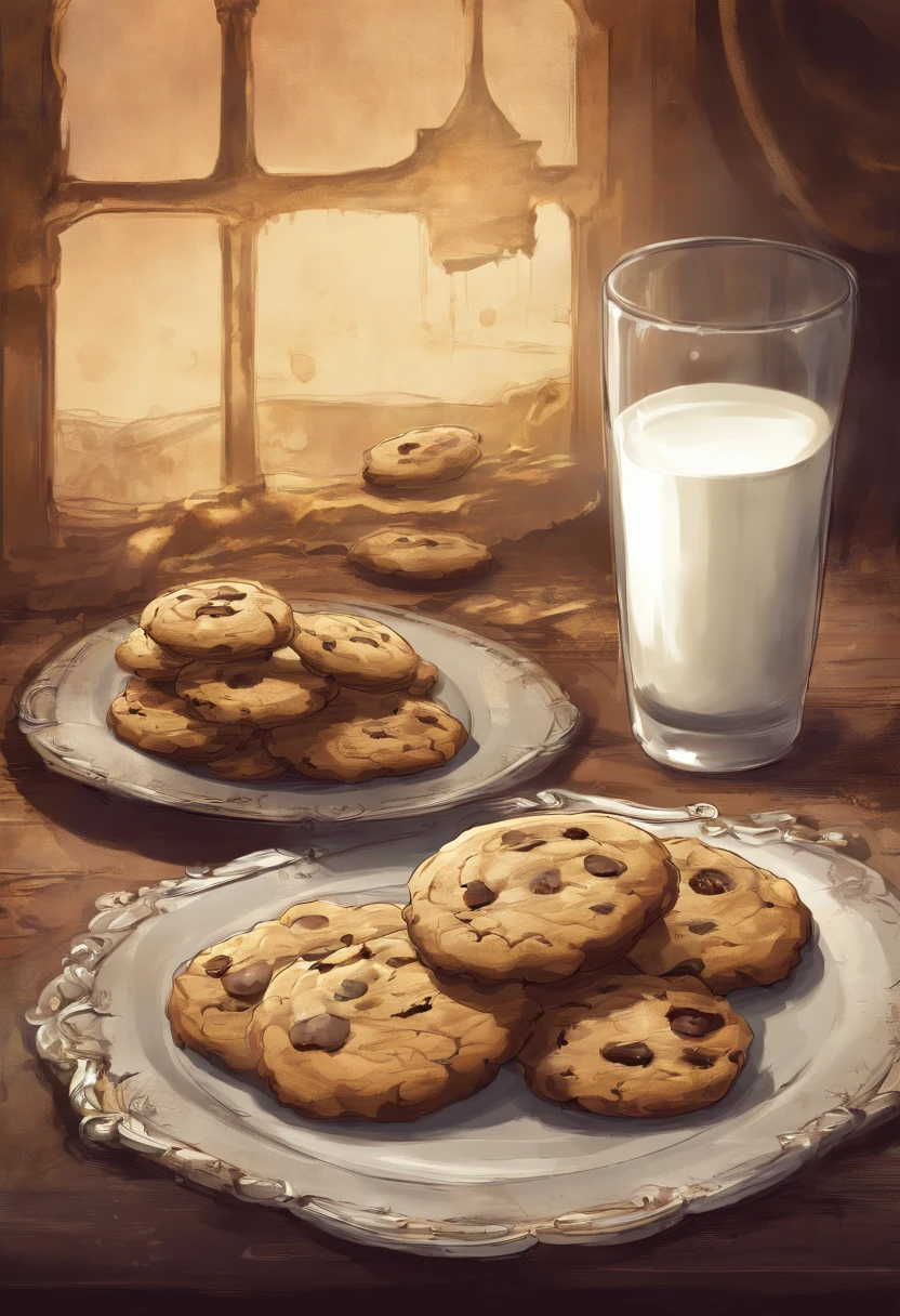 plate of cookies and a glass of milk steampunk style