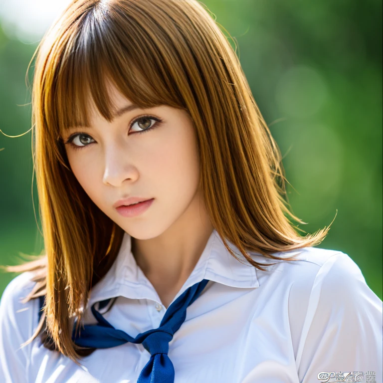 (Fantasy Art,Highest image quality,Hyperrealist portrait,(8K),Ultra-realistic,Best Quality, High quality, High Definition, High quality texture,high detailing,Beautiful detailed,fine detailed,extremely details CG,Detailed texture,realistic representation of face,masutepiece,presence,Dynamic,Bold),1girl in,Ultra detailed skin,Curve,Petite,Beautiful breasts,Large breasts,pale skin,pointed breast,Erect nipples,Bob Hair,(Thin hair),(Soft hair),Swept long bangs,Extra bright coppery amber hair,Hair over one eye,School uniform,(Pornographic Images)