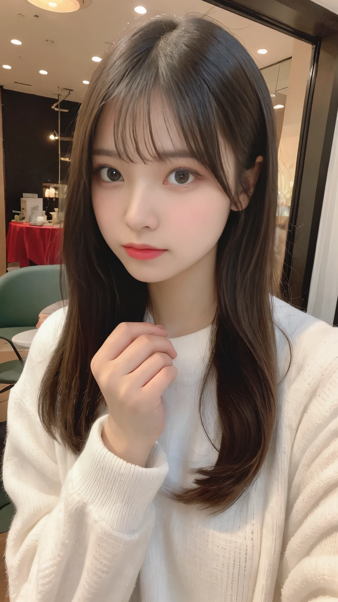 table top, highest quality, figure, super detailed, finely, High resolution, 8k wallpaper, 完璧なダイナミックな構figure, beautiful and fine eyes, woman's fashion fluffy winter clothes,medium hair,small breasts natural color lip, bold sexy pose、20 year old girl、cute、sexy shot looking at camera,RAW photo,anatomically correct body,blur the background,perfect and beautiful face,KPOP idol face,Slim face and body
