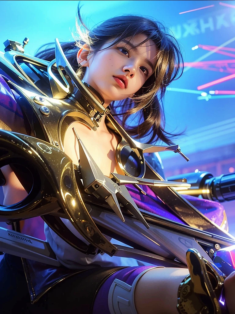 (photorealistic:1.4), best quality, masterpiece, ultra high res, 1girl, (detailed face:1.2), (detailed eyes:1.2), (detailed hair:1.2), (detailed clothes:1.2), 4k, (detailed color:1.2), (holding a rifle:1.2), riffle,