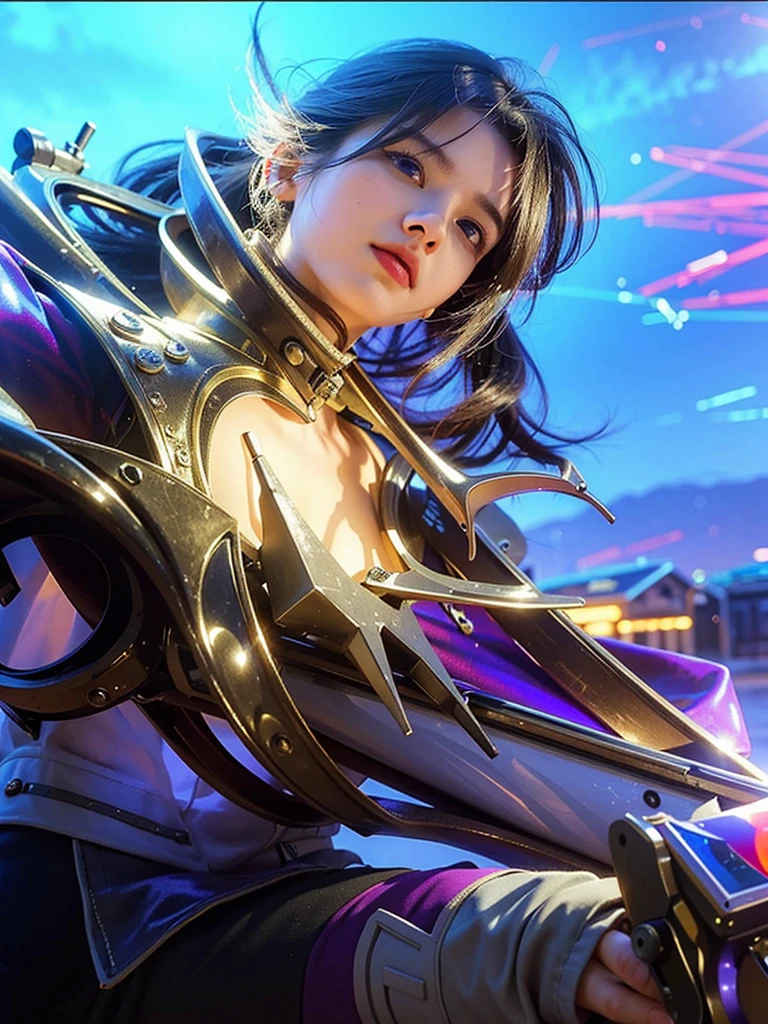 (photorealistic:1.4), best quality, masterpiece, ultra high res, 1girl, (detailed face:1.2), (detailed eyes:1.2), (detailed hair:1.2), (detailed clothes:1.2), 4k, (detailed color:1.2), (holding a rifle:1.2), riffle,
