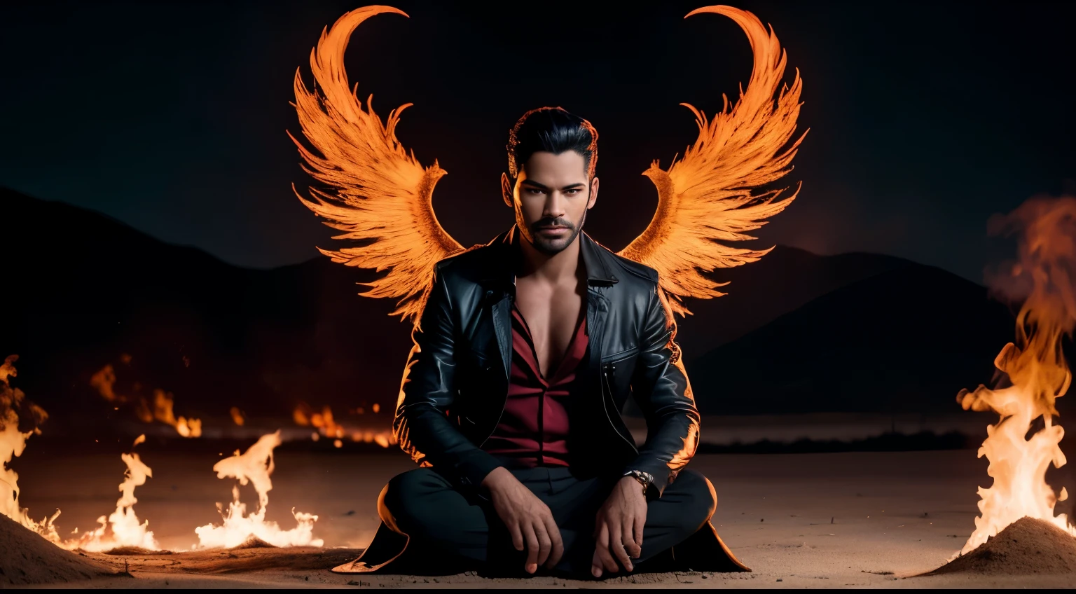 Lucifer, hornsIn a setting that resembles hell itself, mas sem a sinistra atmosfera de terror, surge Lucifer, um homem incrivelmente atraente. Seus olhos penetrantes brilham com sabedoria e um toque de ironia, enquanto seu sorriso, although ironic, carries an undeniable charm.
Vestido em trajes elegantes, Lucifer destaca-se no meio de uma paisagem desoladora, where flames dance in warm shades of red and orange. No entanto, the scenery is not scary, but melancholy. The shadows cast by the flames reveal details of a kingdom that seems more lonely than terrifying.
Lucifer, com sua postura confiante, percorre esse inferno tranquilo, onde almas perdidas vagueiam em busca de algo que se perdeu. Seu carisma contrasta com a tristeza ao redor, making him an intriguing and magnetic figure. Assim, in the middle of this surreal scenario, Lucifer exala beleza e mistério, transforming hell into a place of contemplation and, talvez, even compassion. olhos vermelhos, Olhando fixamente, devilish smile, banco vermelho, terno e gravata, ((afinar, Pequeno)), fotorealista, foto, obra de arte, realista, realismo, fotorealismo, alto contraste, fotorealista digital art trend in Artstation 8k HD high definition detalhado realista, detalhado, textura da pele, hyper detalhado, realista textura da pele, armaduras, melhor qualidade, ultra high resolution, (fotorealista: 1.4), high resolution, detalhado, Cru, sharp foto re, by lee jeffries Nikon D850 film stock fotography 4 kodak camera portra 400 lens f1.6 rich colors hyper realista texture dramatic lighting irrealengine trending on artstation cinestill 800,
