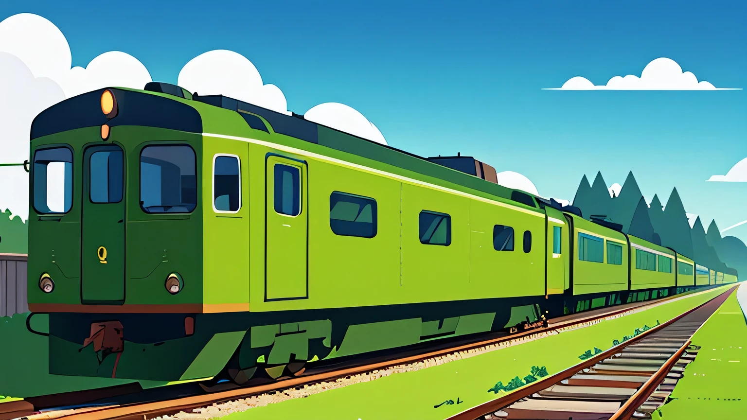 green train,Drive diagonally upward 45 degrees from left to right,Rectangular train,Freight trains,drive,Vintage trains,illustration,detail