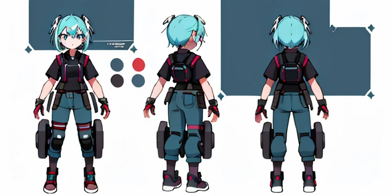 ****ung girl, Character Sheet, Conceptual art, whole body, (masterpiece: 1.2), (Best quality: 1.3), 1 girl, standing, punk, Cute, cute, technology, future