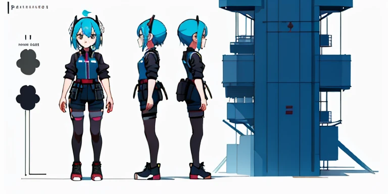 ****ung girl, Character Sheet, Conceptual art, whole body, (masterpiece: 1.2), (Best quality: 1.3), 1 girl, standing, punk, Cute, cute, technology, future