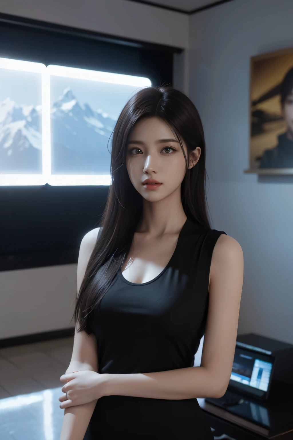 Game art，The best picture quality，Highest resolution，8K，((A bust photograph))，((Portrait))，(Rule of thirds)，Unreal Engine 5 rendering works， (The Girl of the Future)，(Female Warrior)， 
22岁少女，(Female president)，(Dark red gradients of hair，Long hair casual)，(A beautiful eye full of detail)，(Big breasts)，(Eye shadow)，优雅迷人，冷漠，((惊讶))，(Women's professional work wear，White lining，Delicate ornaments，Ladies Suits)， Women in the office，
拍照姿势，城市背景，Movie lights，Ray tracing，Game CG，((3D Unreal Engine))，oc渲染反射纹