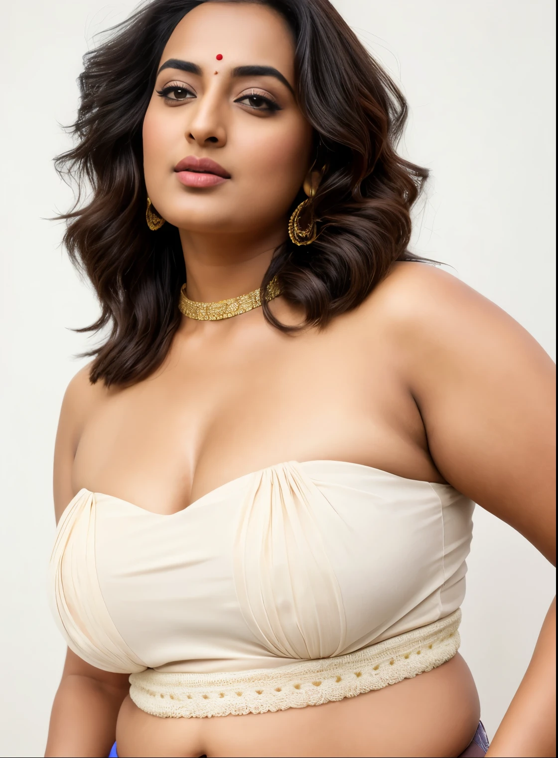 Foto RAW, photorealistic, photography, full body shot, master shot, perfect eyes, goddess like beauty, pierced eyes, perfect thick chubby mallu Desi aunty bhabhi, Wearing a Stanapatta, a chest-band, Strapless cotton bandeau bralette, strapless bralette, sweat, lubricant oil, Saree model, model Photography, Indian saree shoot, Indian traditional wear advertising photography, traditional wear brand shoot, face of Indian actress Sonakshi Sinha, masterpiece, realistic, realism, incredible details, pleasure, photorealism, detailed skin, skin pores, high contrast, photorealistic Artstation 8k HD digital art trend of high definition and detailed realistic skin texture, ultra detail, realistic skin texture, armature, best quality, ultra high definition, (photorealistic:1.4),, high resolution, detail, raw photo, sweat, Re sharp, by Lee Jefferies Nikon D850 Film Stock Photo 4 Kodak Portra 400 Camera F1.6 Lens Rich Color Ultra Real Realistic Realistic Textures Dramatic Lighting Unreal Engine Trending at Art Station Cinestill 800,(pele altamente detalhada: 1.2), 8k UHD, DSLR, soft-lighting, alta qualidade, grain of film, Fujifilm XT3,she didn't like to wear blouse or bra, she is happy to wear only saree, she hates blouse or bra, detailed hairy armpits,