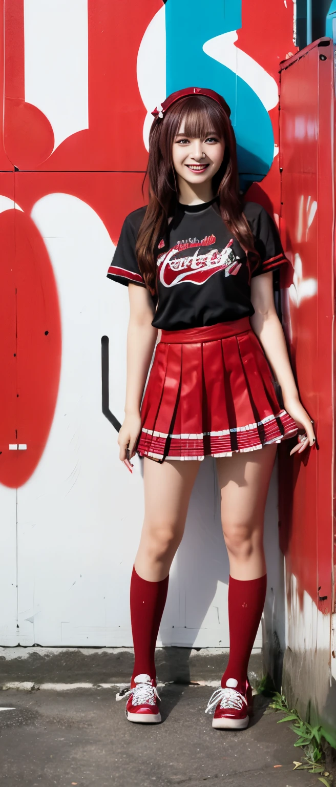 Coke-covered female idol(redhead、Cute Punk Fashion)、、Full body Esbian、Drink cola、graffiti wall、knee socks