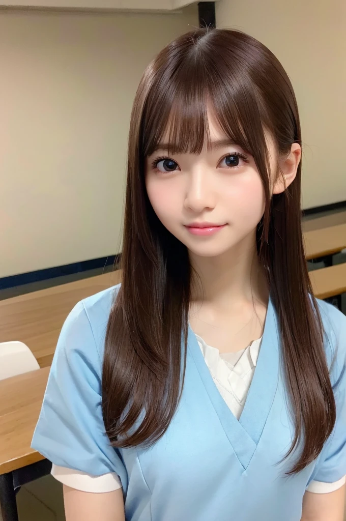 ((8K, RAW photo, highest quality, table top:1.3)), super detailed, Super high resolution, High-definition RAW color photo, Photo of Pretty Japanese school girl,classroom,school uniform,((brown hair,medium chest:1.1)),looking at the viewer,professional photos, very delicate and beautiful, wonderful, finely, highly detailed beautiful girl, highly detailed face, highly detailed eyes, highly detailed skin, very fine fingers, highly detailed nose, highly detailed mouth,(perfect anatomy),1 girl,perfect body beauty: 1.4,highly detailed faceと肌の質感, fine eyes, double eyelid, Whitening skin, very smiling,