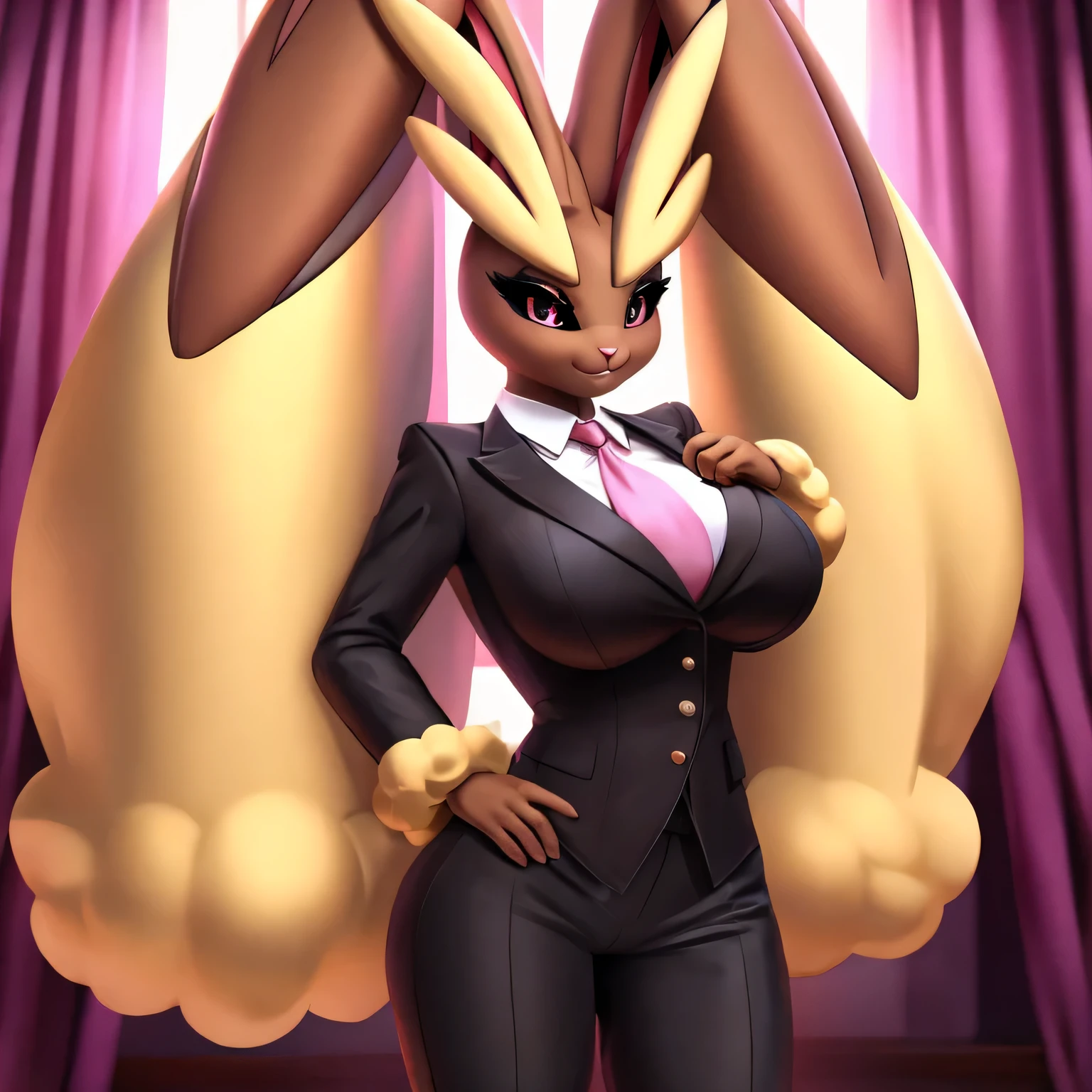 1girl, high res, ultrasharp, 8K, masterpiece, lopunny, suit, big breasts