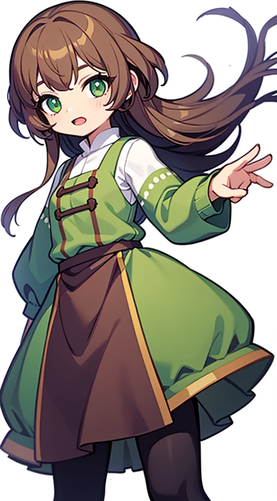 solo female, (((blurry background, white background))), character focus, fantasy clothes, standing, character design, villager, 
dark green/brown/violet outfit,