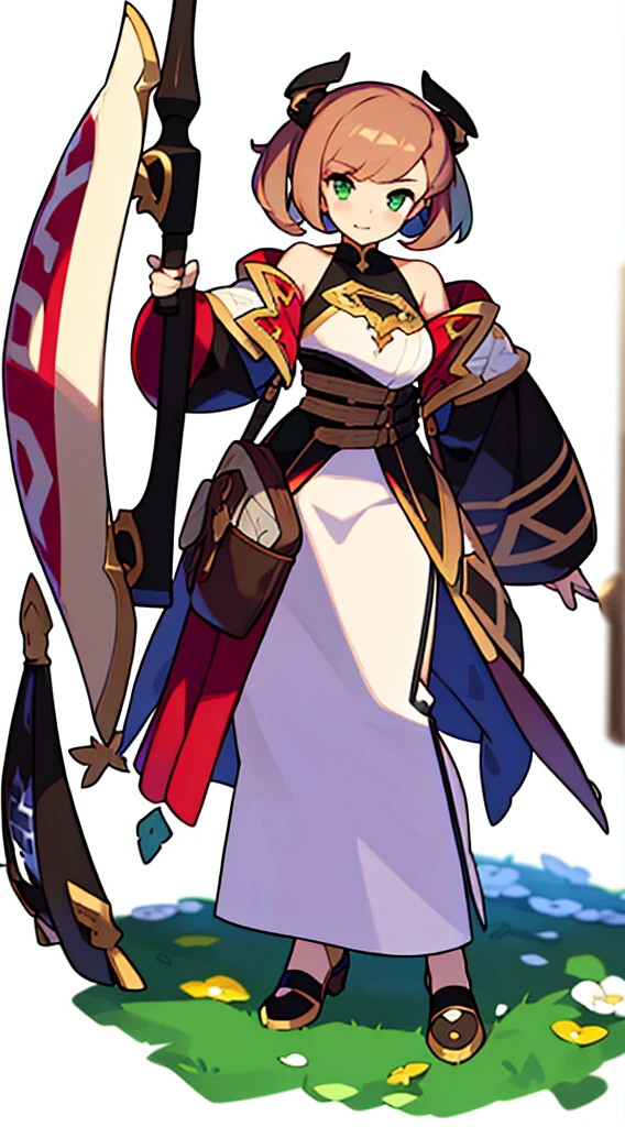 solo female, (((blurry background, white background))), character focus, fantasy clothes, standing, character design, solo woman, (((blurry background, white background))), character focus, fantasy clothes, standing, character design, pub, bar, full body, clerk, salesperson, dark green/brown/violet outfit,