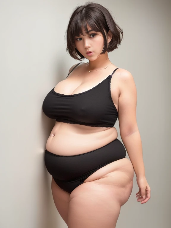 (masterpiece), (best quality), ((MILF)), (large breasts:1.3), (face:1.6), (full body:1.3), (total body:1.3), (realistic),(photoreal), (ultra hi res), (8k), (photo realistic), (a photography of a beautiful girl), (HIGH DETAIL), (INTRICATE), (HQ), (beautiful), (cute), (SEXY FACE), (detailed face), (PERFECT FACE), (hair off forehead bangs:1.3),(short eyebrows),(short hair:1.3),(beautiful detailed black hair:1.3), (little cute li),(flabby body:1.3), (chubby:1.3), (lovehandle:1.3), (potbelly:1.3), (plump:1.3), (bbw:1.3),(short stature:1.3), (lo),(30 year old:1.3),(toddr body:1.3), (Baby f1.1), (short bob cut:1.3),(beautiful Eye:1.3)