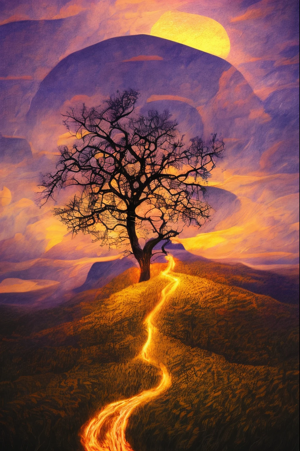 Expansive landscape photograph,(moon full:1.2),(meteors:0.9),(Starcloud:1.3),Far Mountain, Tree BREAK making art,(Warm light source:1.2),(glowworm:1.2),lamp lights,Lots of purple and orange,Complicated details,Volumetriclighting,Realism BREAK(tmasterpiece:1.2),(best qualtiy),8K,Ultra-detailed,(dynamic compositions:1.4),The is very detailed,Colorful details,(Irridescent color:1.2),(luminouslighting,Atmospheric lighting),dream magical,magical,(独奏:1.2),((best qualtiy)), ((tmasterpiece)), (the detail:1.4),depth of fields,maximum definition and sharpness,perfectly proportions,Fluttering clouds,Wallpapers