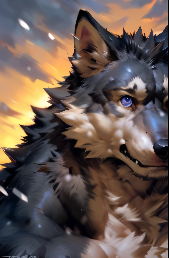 muscular feral:1.2 wolf, furry body, feral wolf, posted on e621, solo, male, adult, masculine, (muscular, dense build:1.4, muscular shoulders, strong pecs), correct anatomy, full body (photorealistic fur, detailed fur, soft fur, textured fur, epic, masterpiece:1.2), (detailed eyes:1.2), (detailed winter background, snowing, cloudy sky, sunset), (by echin, by Taran Fiddler, by vorusuarts, by Traver009, by Juiceps), 4k, high resolution, best quality, perfect shadows, perfect lighting, sexy shadows
