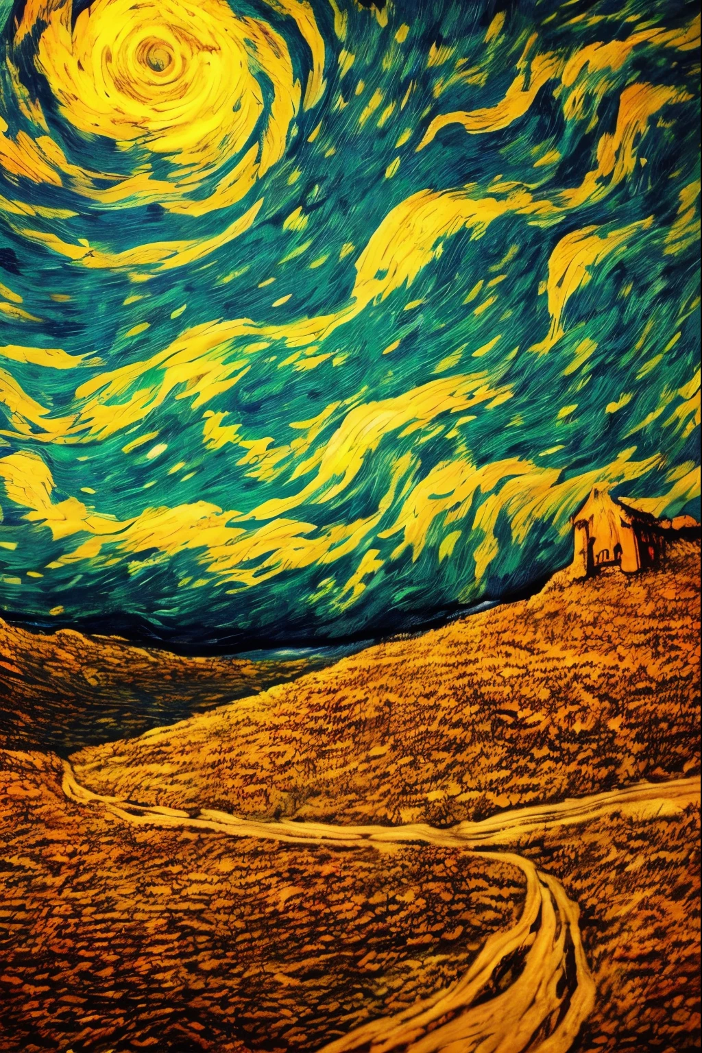 breath-taking,Van Gogh style starry sky in quaint night sky,Rolling desert,the expanse,