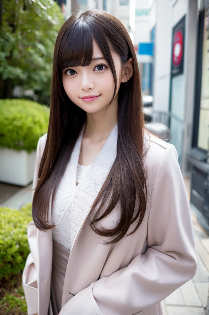table top, highest quality, figure, super detailed, finely, High resolution, 8k wallpaper, 完璧なダイナミックな構figure, beautiful and fine eyes, dress,medium hair, middle of chest, natural color lip, random sexy poses,smile,Aoyama Street Walk、20 year old girl