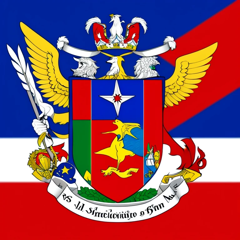 Draw and color a complete coat of arms of a fictional country created by Al (including the country’s name).