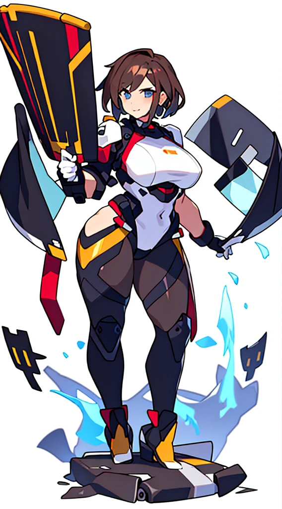 (Dark environment: 2.0) 1girl, sexy, cute, a young woman's armor with intoxicating curves, enchanting charm, and plump chest, with a high degree of anthropomorphism, the armored body is composed of a human body wearing a white tight one-piece leather suit, the armor color is white, the surface of the body is decorated with random symmetrical blue gemstones, the skin of the character's face is mechanized into white mechanical skin, the whole body of the mecha is parasitized with red mechanized arms, the mecha and the host body are perfectly integrated, the mecha and the host organs are perfectly integrated, The armored whole body has obvious robot characteristics, the white tight one-piece leather clothing on the surface of the armored body is replaced by a black corset formed by the best tech, revealing the chest, the lower abdomen is exposed, there are flying small flying robots next to it, only one armor is rendered, and there is no other armor in the picture, stunning