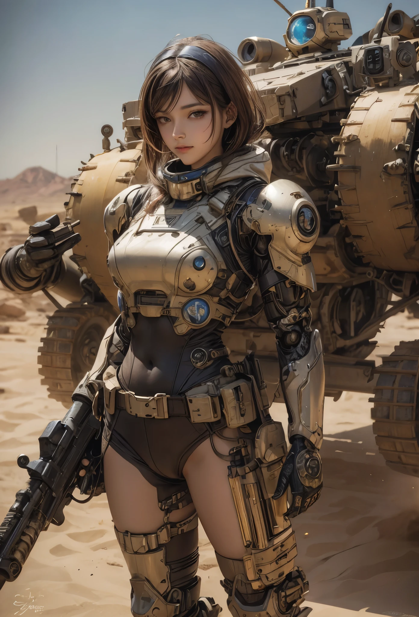 (detailed illustrations,Very detailed and precise drawing,Delicate drawn lines with tempo,Realistic texture expression),[color traced main line],(Martian battlefield [Desert Ruins]),[solo],HENTAI ((ANIME) BIONICGirl) Beauty (14 years old))((muscular)) [SKINNY],cyborg [MACHINEARMY Mobile Infantry Military],Bullet belt [Hood cloak [Brute knife]] [Heavy Mace [javelin]] [[Shells Mortars Grenades]],gravure [[cat fight]] Battle Damage,[retro future],(intricate and beautiful decoration [Dense detail]),(Fine and beautiful skin expression [transparency]),[完璧な目のdetailed (Beautifully detailed iris)[eyes like jewels]],[long and beautiful eyelashes],[precisely drawn hair [美しく艷やかな髪のdetailed]],(完璧な手のdetailed [Beautiful fingers with no damage [beautiful nails]]),(perfect anatomy(perfectly balanced proportions))[[full body portrait]],[[Design built to the highest level]][ideal color coordination(Accurate simulation of light and material interactions)],([Precision Detail](detailed,High definition)),[Visual art that tells a story].