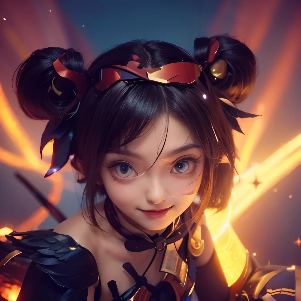 realistic, neon sparkles,, ultra HD, 8K, detailed eye, wanwan, wings background , cute