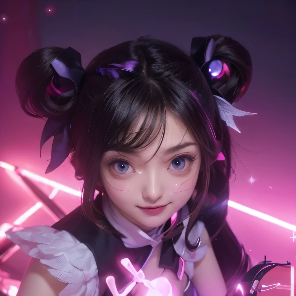 realistic, neon sparkles,, ultra HD, 8K, detailed eye, wanwan, wings background , cute