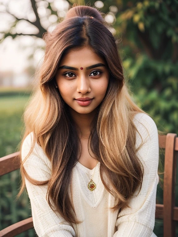lovely cute young attractive indian girl, brown eyes, gorgeous actress, 23 years old, cute, an Instagram model, long blonde_hair, colorful hair, winter, Indian, indian,long hair,clear facial features