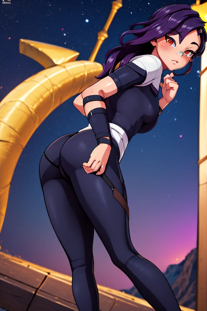 Erisa, tight pants, sportswear, butt, seductive, thick thighs, night sky view, realistic, best quality, masterpiece, ultra detail, ultra high res