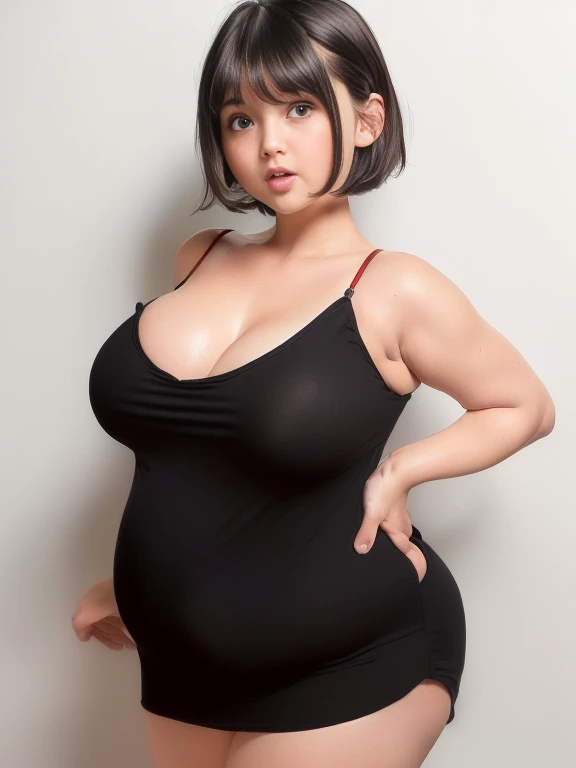 (masterpiece), (best quality), ((MILF)), (large breasts:1.3), (face:1.6), (full body:1.3), (total body:1.3), (realistic),(photoreal), (ultra hi res), (8k), (photo realistic), (a photography of a beautiful girl), (HIGH DETAIL), (INTRICATE), (HQ), (beautiful), (cute), (SEXY FACE), (detailed face), (PERFECT FACE), (hair off forehead bangs:1.3),(short eyebrows),(short hair:1.3),(beautiful detailed black hair:1.3), (little cute ),(flabby body:1.3), (chubby:1.3), (lovehandle:1.3), (potbelly:1.3), (plump:1.3), (bbw:1.3),(short stature:1.3), (loli0 year old:1.3),(toddler body:1.3), (Baby face:1.1), (short bob cut:1.3),(beautiful Eye:1.3) ,(Japanese),(child face), (hoodedeyes:1.3), (wearing red&black off shoulder casual dress:1.3), (black camisole:1.4),(1girl:1.3)