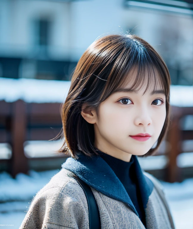 (master piece、8k、Raw photo、Reality)Japan Solo Women、short bob、Cinema with background、Clothing specified winter coordination、realistic skin feel、detailed face