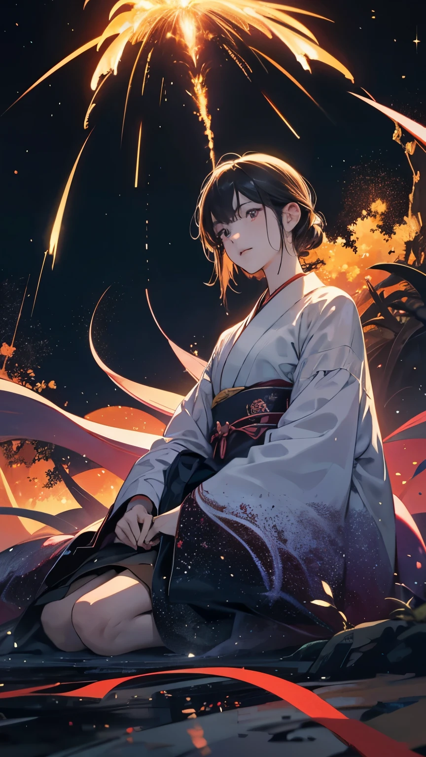 Shin-ichi Sakamoto, Neo Rauch, Surreal, mysterious, strange, fantastical, fantasy, sci-fi, Japanese anime The night colored by comets was fleeting and scattered, thousands of sparkles became blurred and disappeared. That nocturnal city was covered with the illusion of a slight sleep. Billions of years of stardust covered it, Beautiful girl still visible, perfect volcano body, detailed masterpiece perspectives