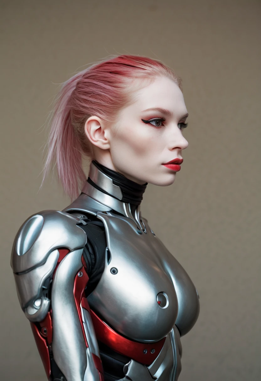 (masterpiece, best quality:1.2), woman with blonde hair posing for a picture, blonde hair and large eyes, pale-skinned perfect face, pale white face, with pale skin, 🤤 girl portrait, faint red lips, pale fair skin!!, red lips, pale skin and dark eyes, lovely delicate face, portait photo profile picture, hyper punk background, (humanoid cyborg:1.4) with (technological cyborg suit:1.4), (standing and looking straight forward:1.4)