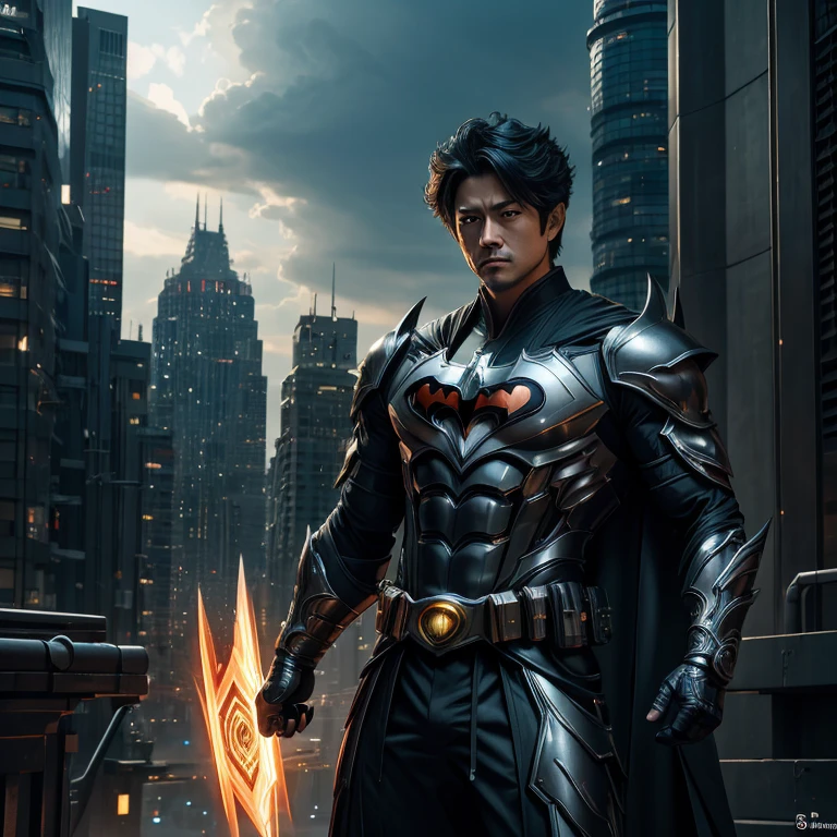 In the heart of a modern metropolis, Gojo Satoru, the revered Jujutsu sorcerer, dons an extraordinary transformation. His usual attire, the classic Japanese robe, is replaced by an awe-inspiring Batman suit, meticulously crafted from advanced metal armor. The stark contrast of the traditional and the futuristic creates a vivid tableau.
The suit, illuminated by the atmospheric oliva lighting, gleams under the 4k UHD camera's sharp focus. Its hyper-detailed design boasts intricate patterns and contours, reflecting the fusion of ancient jujutsu techniques and cutting-edge technology. The