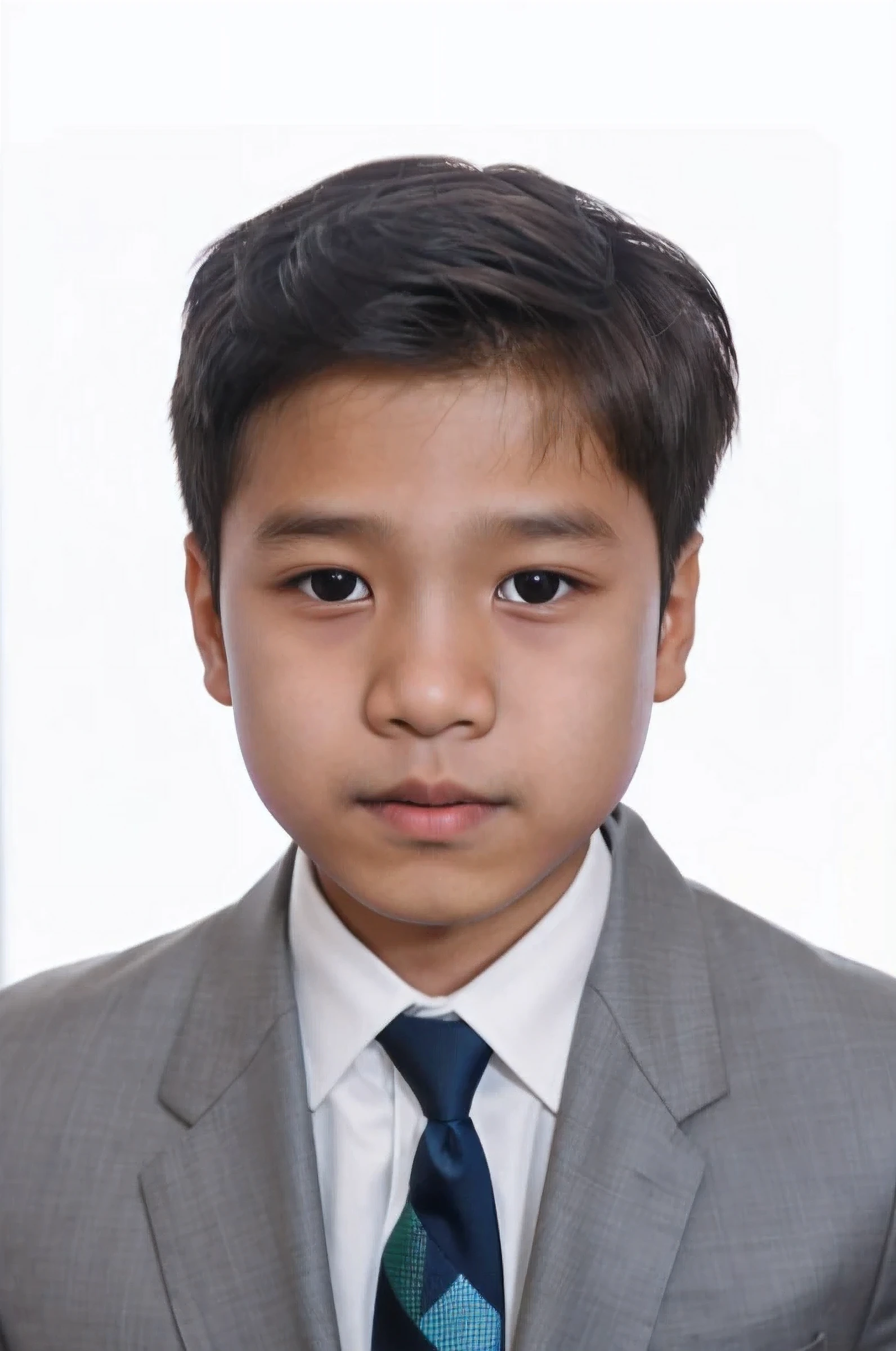 there is a young boy wearing a suit and tie, nivanh chanthara, asiatique du sud-est avec visage rond, [ Digital art ]!!, with a precise face, Photo professionnelle, Digital art but photo, Ash Thorp Khyzyl Saleem, Yanjun Chengt, Photo de passeport, portait photo profile picture