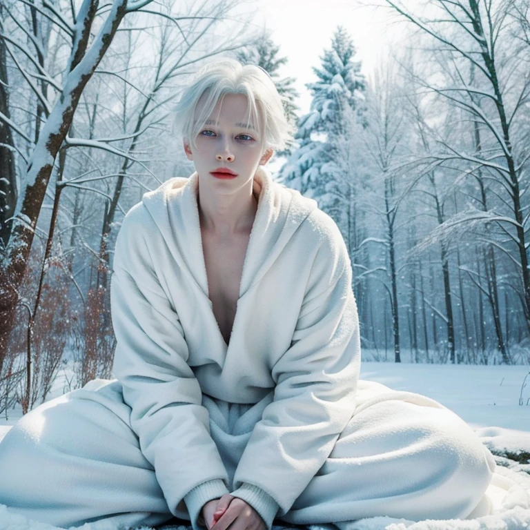 (1 boy, albino androgynous male Snow Queen, he is immortal, but the warmth of love will melt him down and kill him)