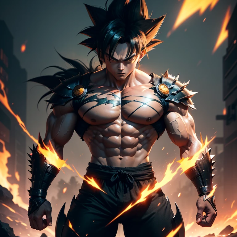 Goku, the iconic Super Saiyan warrior from the popular Dragon Ball series, finds himself in a unique situation as he dons the legendary Wolverine suit. The fusion of these two beloved characters brings forth a fascinating blend of strength, agility, and ferocity. With his spiky black hair and intense gaze, Goku radiates an aura of determination as he prepares to unleash his incredible powers. The sleek black mecha exoskeleton, adorned with cyberpunk-inspired elements, envelops Goku's muscular physique, enhancing his already formidable abilities. His armor is intricately detailed, showcasing a perfect balance of futuristic technology and ruggedness. As he stands amidst a dense forest, the vibrant greenery serves as a stark contrast to the dark, mechanical backdrop,