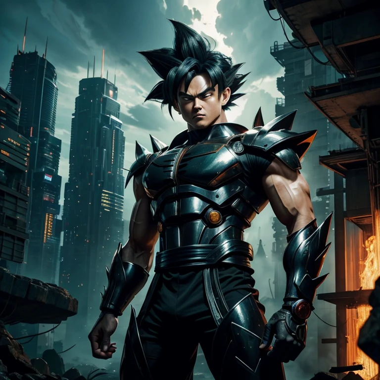 Goku, the iconic Super Saiyan warrior from the popular Dragon Ball series, finds himself in a unique situation as he dons the legendary Wolverine suit. The fusion of these two beloved characters brings forth a fascinating blend of strength, agility, and ferocity. With his spiky black hair and intense gaze, Goku radiates an aura of determination as he prepares to unleash his incredible powers. The sleek black mecha exoskeleton, adorned with cyberpunk-inspired elements, envelops Goku's muscular physique, enhancing his already formidable abilities. His armor is intricately detailed, showcasing a perfect balance of futuristic technology and ruggedness. As he stands amidst a dense forest, the vibrant greenery serves as a stark contrast to the dark, mechanical backdrop,