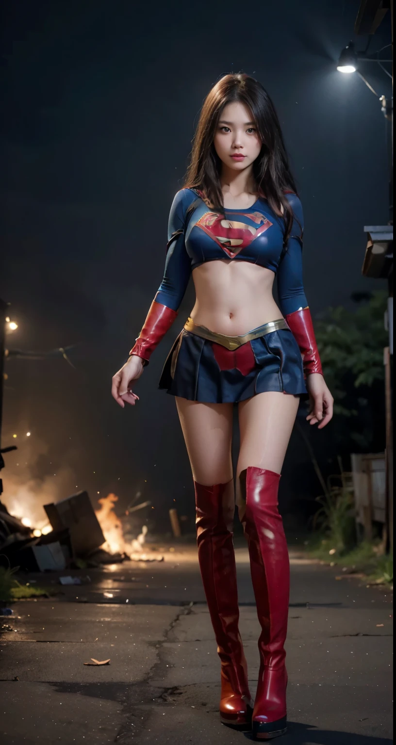no background、Sleeping、Passing away、(((Wear black tights on your beautiful legs.torn、Tattered、being destroyed)))、(((stretch your legs、tall、Legally express the beauty of your smile)))、((((Get the most out of your original images)))、(((supergirl costume、torn、Tattered、being destroyed)))、(((beautiful hair)))、(((I&#39;m in pain)))、(((Legs must be worn with black tights)))、(((must wear red boots、being destroyed)))、((Highest image quality、8K))、((highest quality、8K、masterpiece:1.3))、(((keep background )))、clear focus:1.2、beautiful woman with perfect figure:1.4、Full of scars、bloody、full of blood、slender abs:1.2、wet body:1.5、Highly detailed face and skin texture、8K