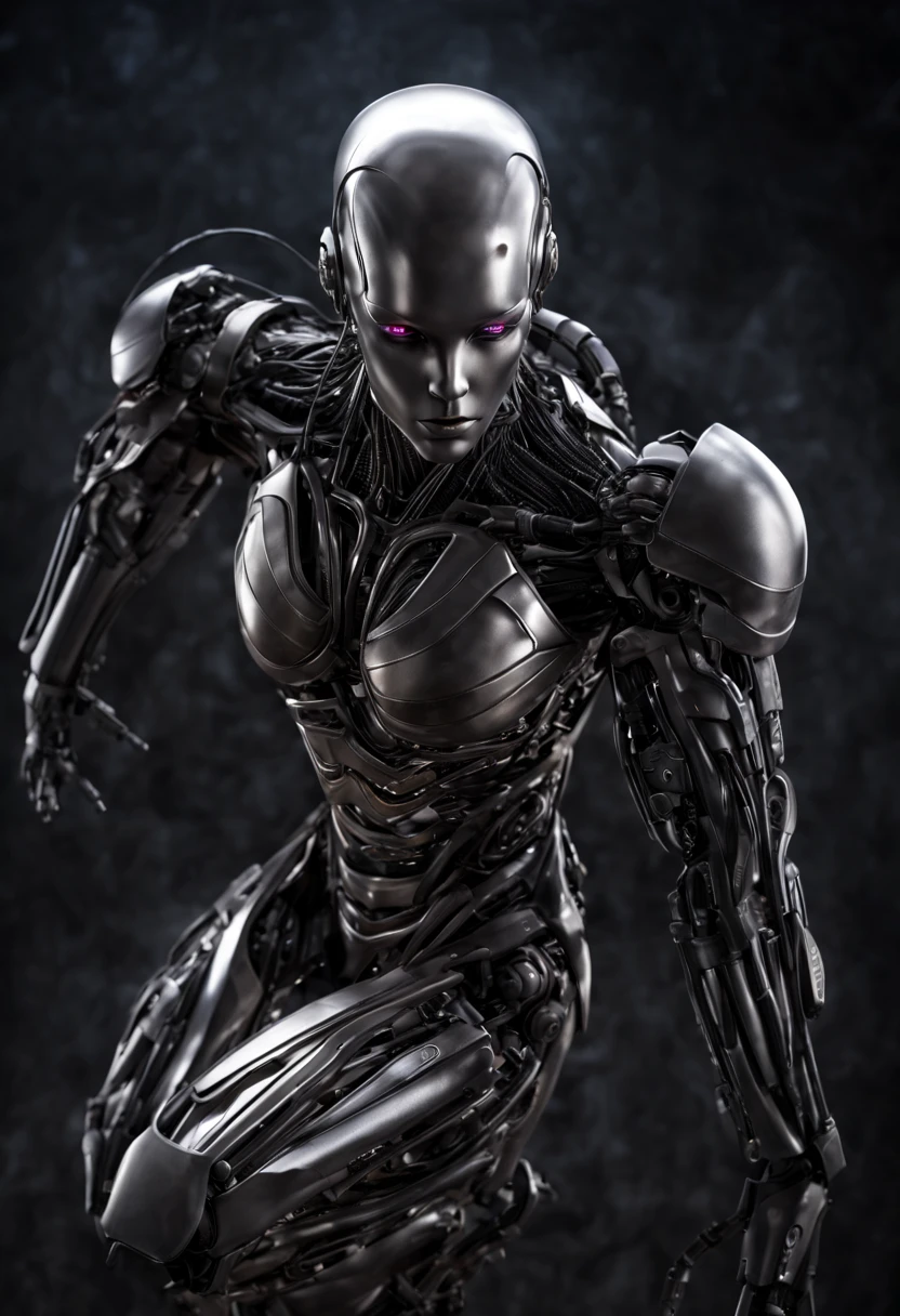Complex 3D rendering, highly detailed beauti, female robot face, Ceramic silhouette, robot, robot parts, cable wire, microchip, race, robot, Silver armor, whole body, facial muscles, very delicate and beautiful, Soft light in sitting studio, edge light, vivid details, cyber punk, surrealism, anatomy, elegant, beautiful background, octane rendering, HR giger style, 8K, highest quality, masterpiece, figure, very detailed, cg, uniform, wallpaper, (fidelity.) : 1.37), amazing, small details, masterpiece, highest quality, official art, absurd, 150mm
