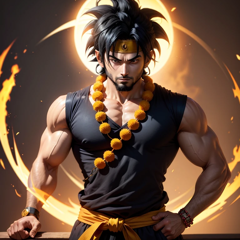 Indian Goku is a brave and determined 30-year-old Sikh man with curly black hair and piercing brown eyes. He dons the traditional Indian attire - a white kurta and turban, with a yellow bandha (Rakhee) around his wrist. With a calm yet focused expression, Indian Goku stands in front of a mirror, rehearsing his powerful ki energy moves. His intense training routines have made him an expert in martial arts and harnessing the mysterious energy within him. This intriguing character adds a unique twist to the classic Goku persona.