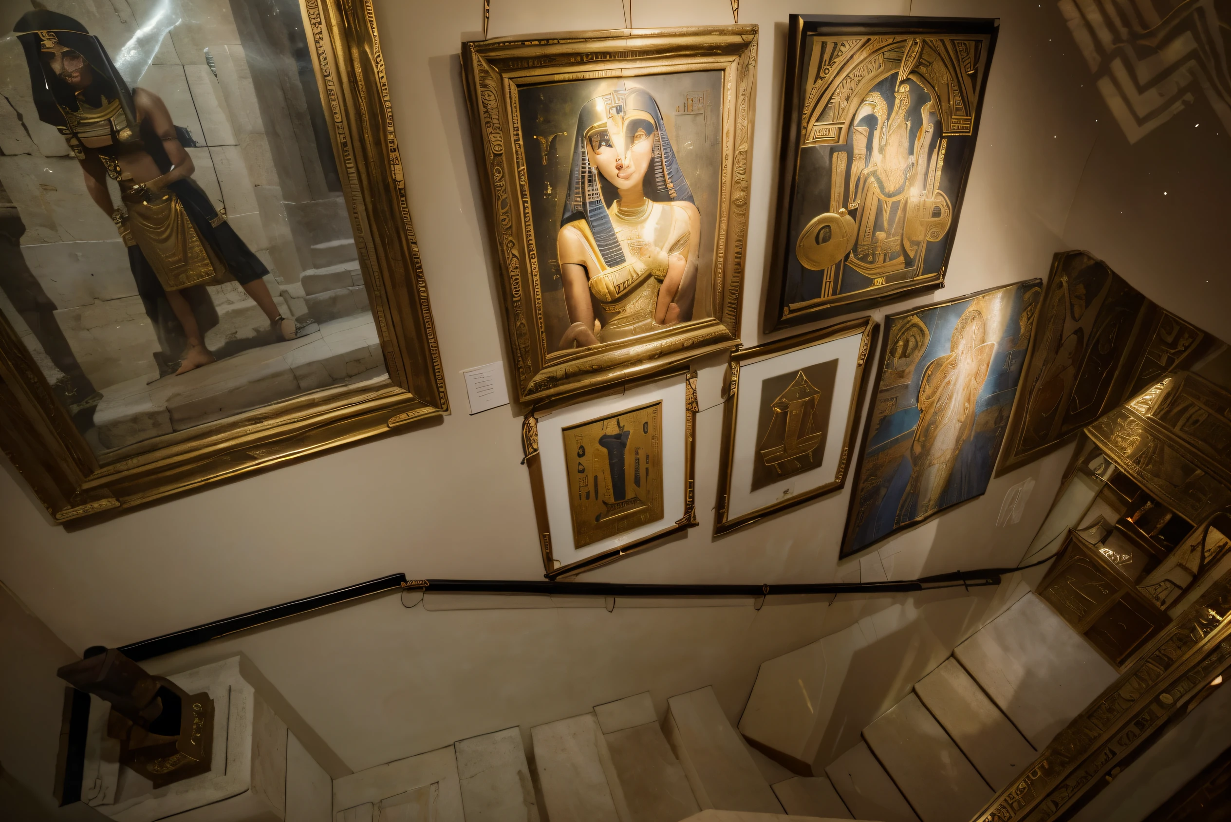 (Best quality, 8k, 32k, Masterpiece, UHD:1.2) "Transform the image into an Egyptian Museum filled with mystical artifacts and paintings inspired by Egyptian Mythos. Enrich the scene with supernatural elements, incorporating hieroglyphics, mystical symbols, and ancient relics that emanate an otherworldly aura. Use a warm and mysterious lighting scheme to highlight the artifacts, creating an atmosphere that captures the mystique of ancient Egypt. Infuse the environment with a sense of history, magic, and the unknown, transporting the viewer to a realm where mythology and reality intertwine within the museum's walls."