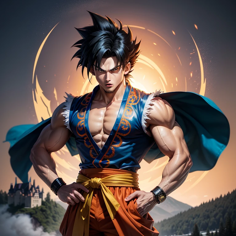 Romania Goku is a charismatic and energetic character, reminiscent of the iconic Goku from Dragon Ball. He possesses a unique blend of Romanian culture and the powerful Saiyan traits. With his vibrant blue eyes and spiky black hair, he exudes an aura of determination and strength. Dressed in a traditional Romanian outfit, complete with an embroidered vest and matching pants, Romania Goku stands proudly as a symbol of cultural fusion. In the backdrop, the picturesque Romanian countryside unfolds, showcasing rolling hills, majestic castles, and lush green forests. This highly detailed illustration captures the essence of Romania Goku, combining the beloved character with the enchanting beauty of Romania.