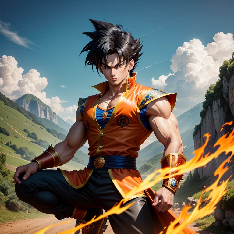 Romania Goku is a charismatic and energetic character, reminiscent of the iconic Goku from Dragon Ball. He possesses a unique blend of Romanian culture and the powerful Saiyan traits. With his vibrant blue eyes and spiky black hair, he exudes an aura of determination and strength. Dressed in a traditional Romanian outfit, complete with an embroidered vest and matching pants, Romania Goku stands proudly as a symbol of cultural fusion. In the backdrop, the picturesque Romanian countryside unfolds, showcasing rolling hills, majestic castles, and lush green forests. This highly detailed illustration captures the essence of Romania Goku, combining the beloved character with the enchanting beauty of Romania.