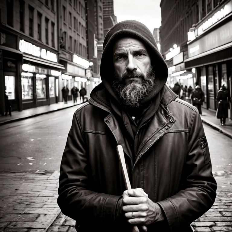 Voici une version optimisée possible de Prompt for Stable Diffusion, based on the image of a homeless homme on the dark streets of New York, Photographié par Lee Jeffries: 

(chef-d&#39;œuvre), photo de rue à New York, meilleure qualité, noir et blanc, personnage sans abri, homme, ride ridée, expression sombre, Barbe non rasée, regard perçant, ombres profondes, textures rugueuses, émotions intenses, composition forte, atmosphère sombre.