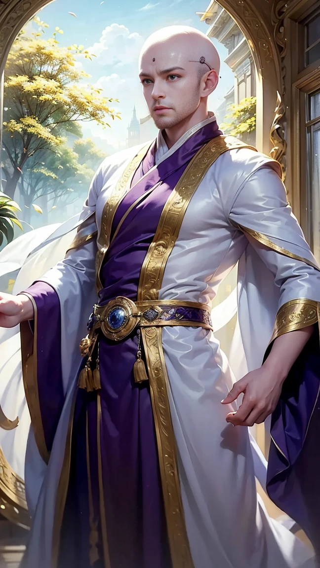 ((masterpiece)), HD clarity, monk,stand,cloth shoes, (((( 1 person, White sleeves, bald-headed, robe)))),(((1 ager,bald-headed,monk,entire human body,tear nevus:))),(bald-headed:1.8),Cool sensation,Nature,peaceful,Childish。best quality,master painting:1.4),ultra high resolution,realistically,front lighting,intricate details,solo,(When young),looking at the audience,(Hollow pattern,White,silk),fit,VIP room,professional lighting,photon mapping,Radiosity,Physically based rendering,