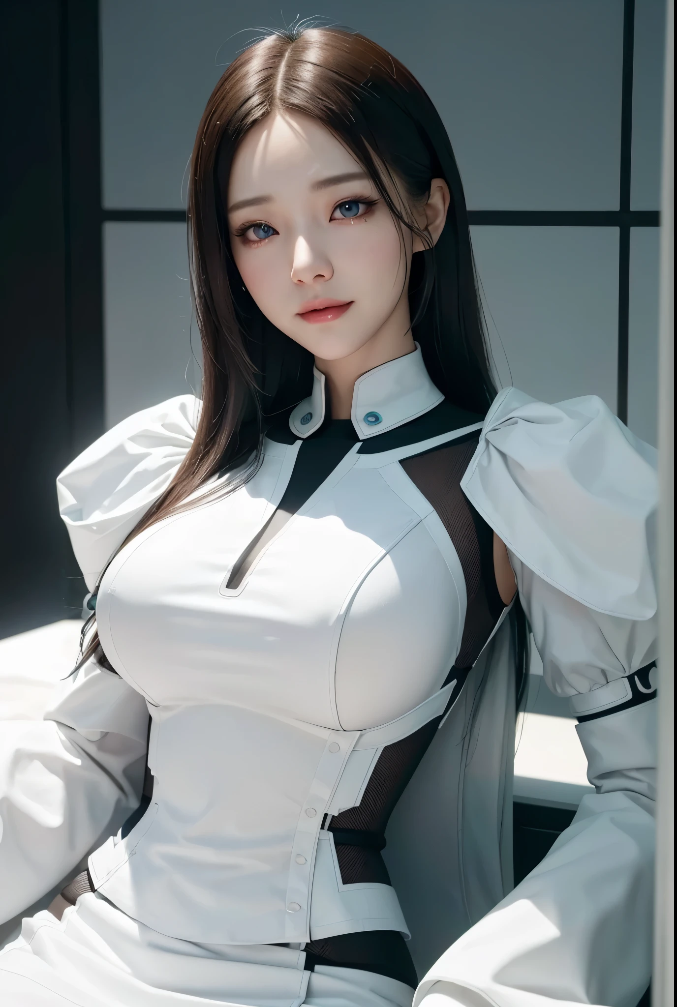 《Artificial intelligence role》。（（（Virtual character design：Hypnosis master female，20 years old，Exquisite facial features，beautiful make up，Skin details，Smile，Body movements）））。（（White nurse's uniform））。((Super realistic details)), illumination, light and shadow, octane rendering, 8k, super sharp,complicated, Accessory details,atmosphere