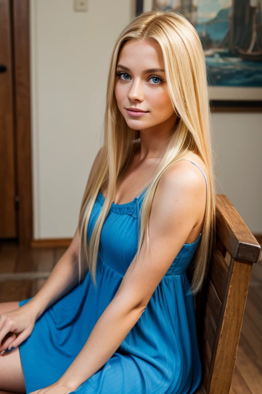long hair, blonde, 20 year old, blue eyes, delicate face, fashionable, nature