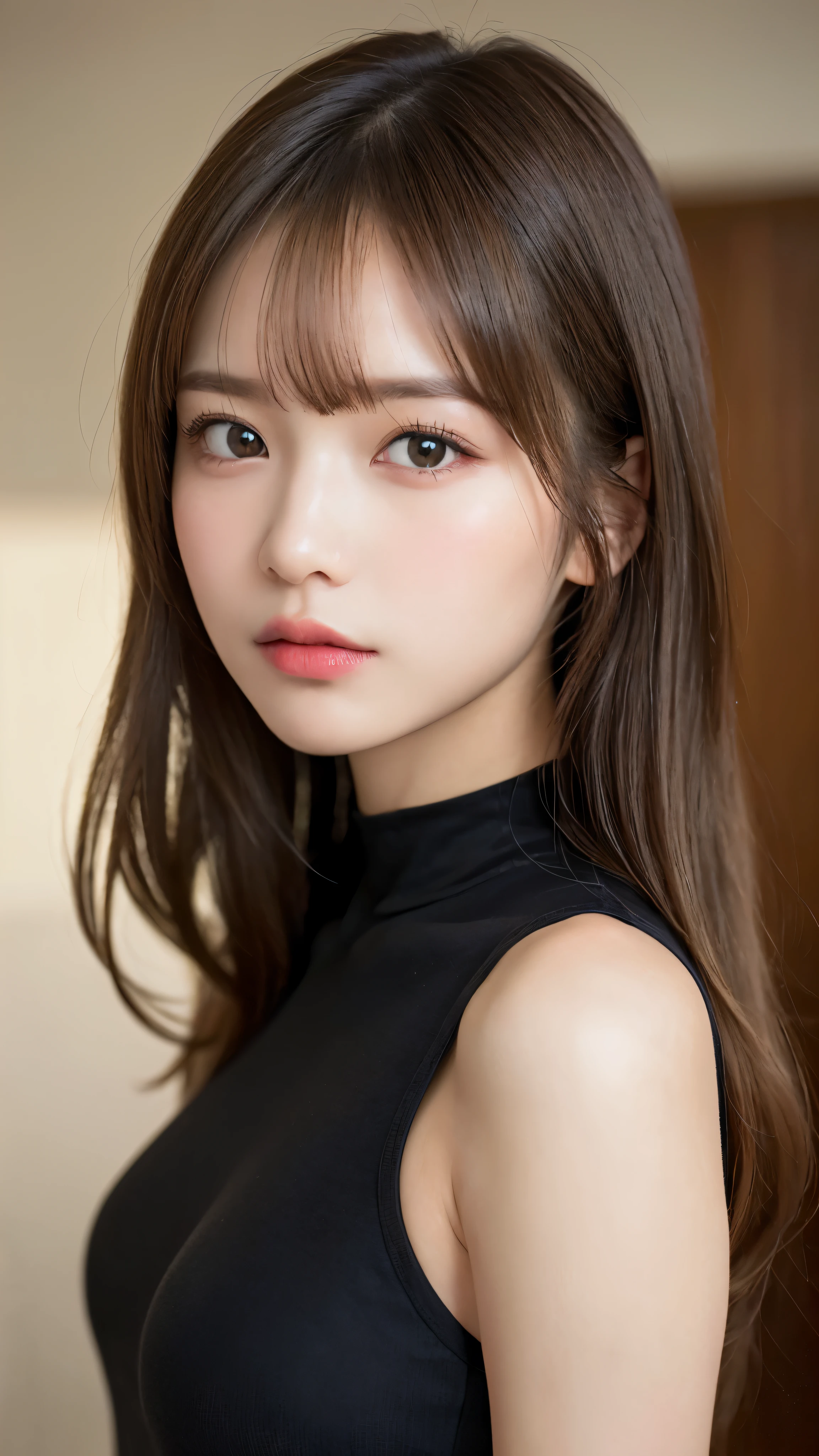 (masterpiece:1.5)、(realistic:1.5)、(highest quality:1.4、8K、RAW photo)、
ultra high resolution、professional lighting、perfect dynamic composition、indoors、
film grain、chromatic aberration、(Bokeh:1.1)、
Frank、Sophisticated、Charm、surreal、high detail、golden ratio、
(1 girl)、slender girl、繊細でCharm女の子、cute woman:1.4、
serious expression、looking at the viewer、Take a full body photo、
light brown hair、shining hair、Random cute hairstyles、
clear and beautiful skin、skin that looks real、
close your mouth、natural color lip、fine eyes、double eyelid、thin arms、
(wearing a black leotard)